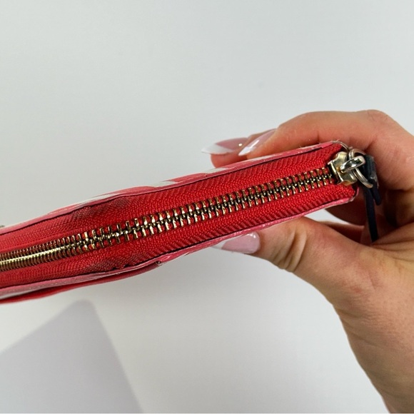 Kate Spade Zip Wallet Coral Cream Stripe Continental - Picture 11 of 13